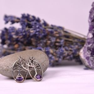 Amethyst Tree of Life Earrings Sterling Silver